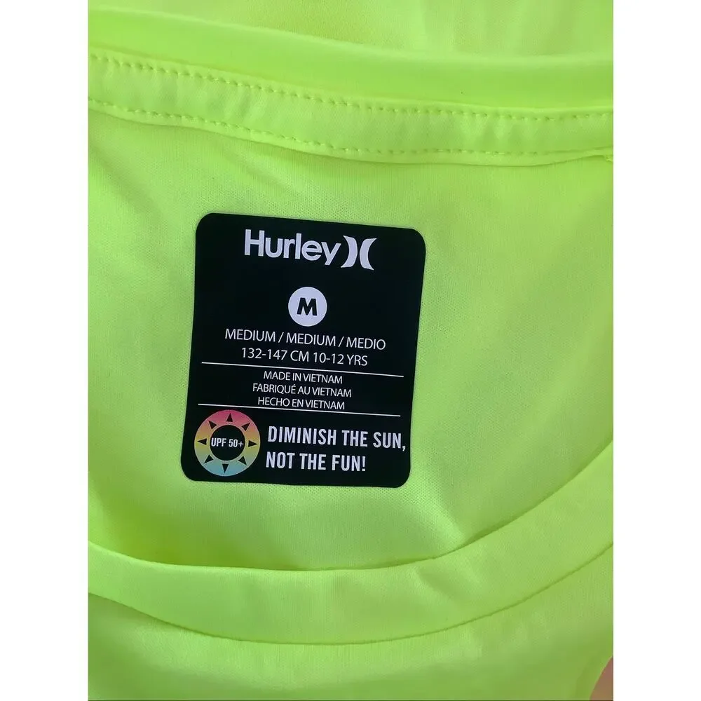 Hurley Boys Medium Green Graphic Short Sleeve Rash Guard T Shirt Beach C3-6